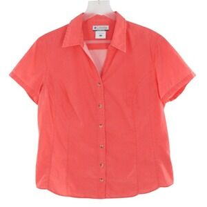 Columbia Button Up Shirt Short Sleeve Stretch Coral Pink Women Large AL7369